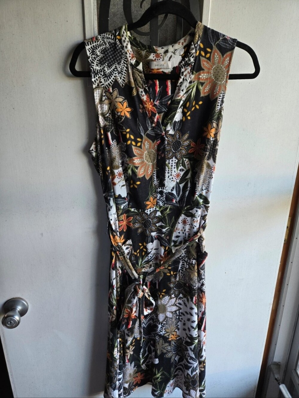 Per Una Sleeveless Black Floral Tie-Waist Dress NWOT